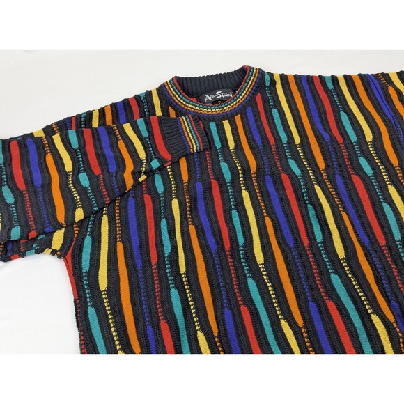 90s Cable Knit Sweater Mens LG Muticolor Cooj Style Grandpacore Alan Stuart Crew - Picture 4 of 10